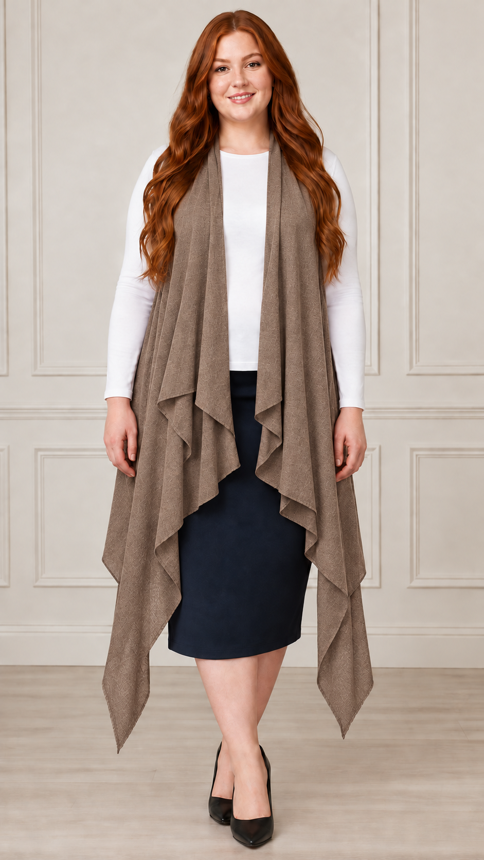 NEW! Taupe Stretch Knit Vest (One Size Fits Most Up To 1X)