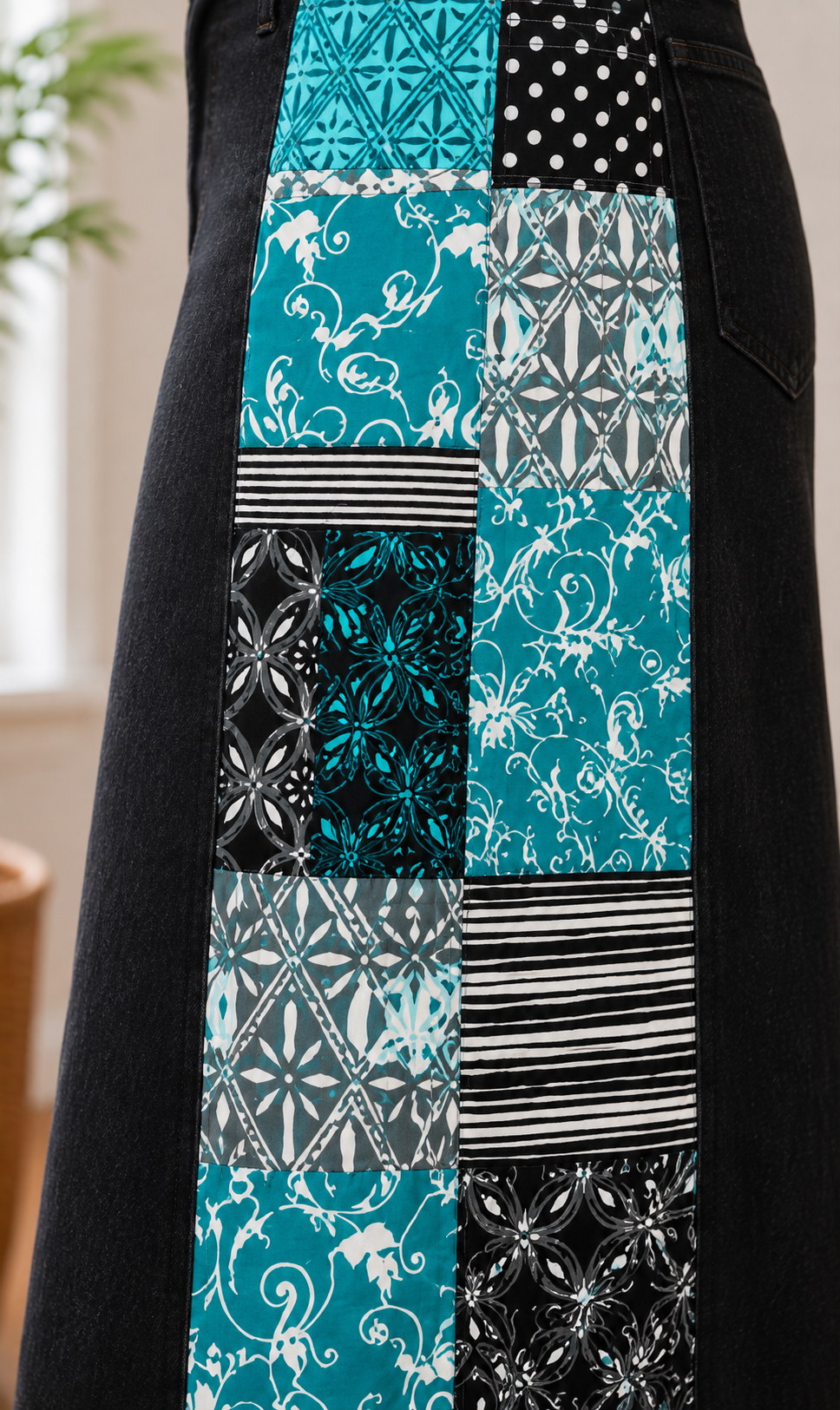 NEW! Teal/Black Boutique Style Jean Skirt: S-3X