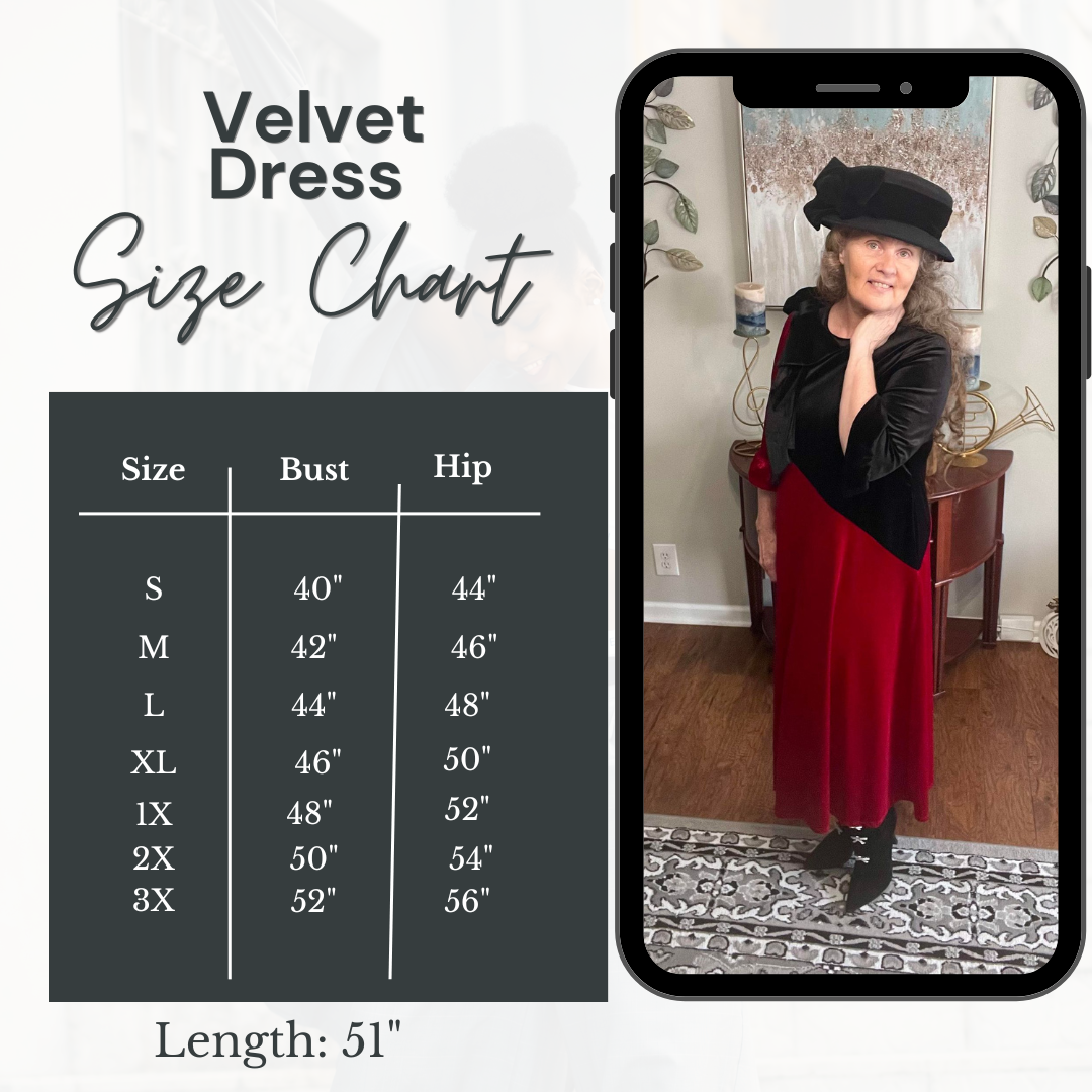 Red & Black Velvet Dress: M-3X.  Can Be Returned For Exchange Only!