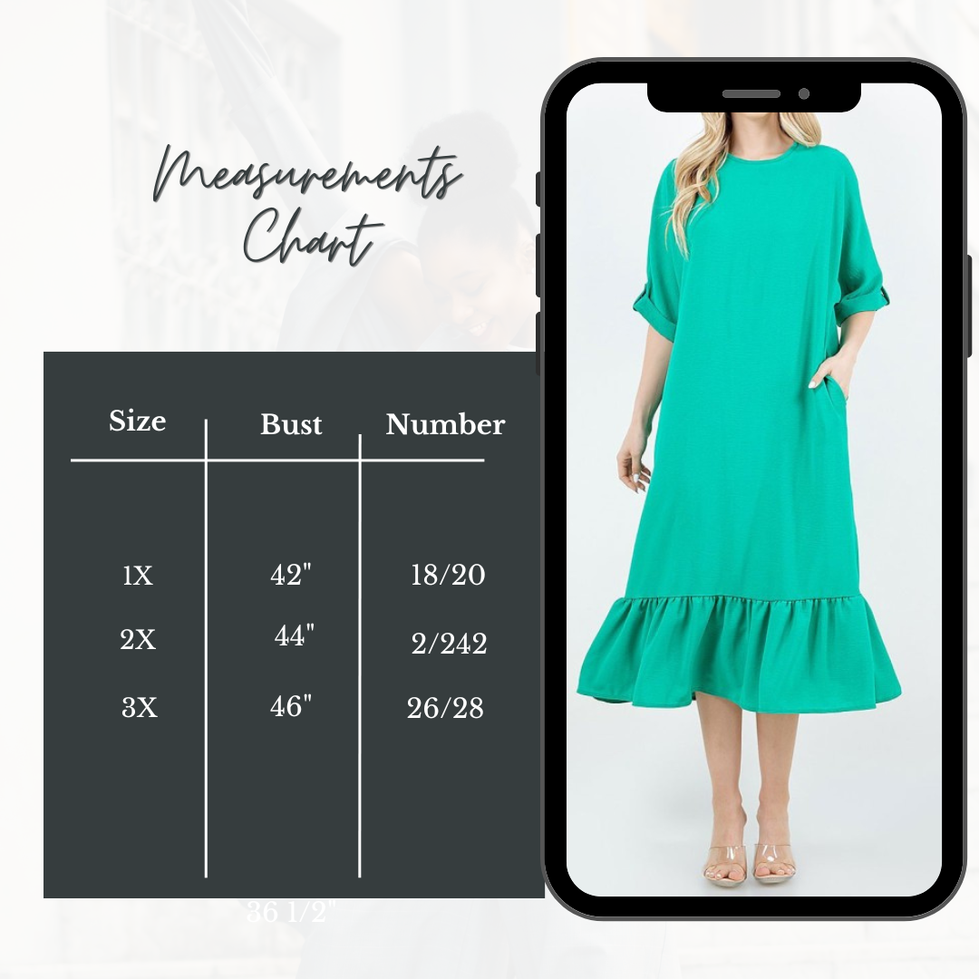 NEW! "Emerald" Green Plus Dress: 1X-3X  Arriving in Stock: 1/1