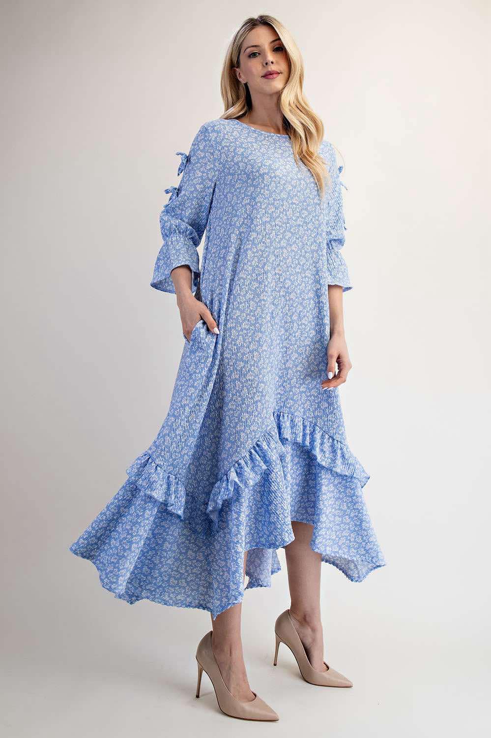 NEW! Pre-Order: Periwinkle Blue Print Dress: 1X-3X Arriving in stock: 5/15