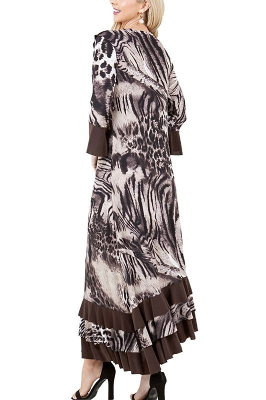 NEW! "Belinda" Brown/Animal Print Dress: Small