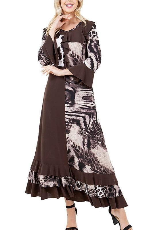 NEW! "Belinda" Brown/Animal Print Dress: Small