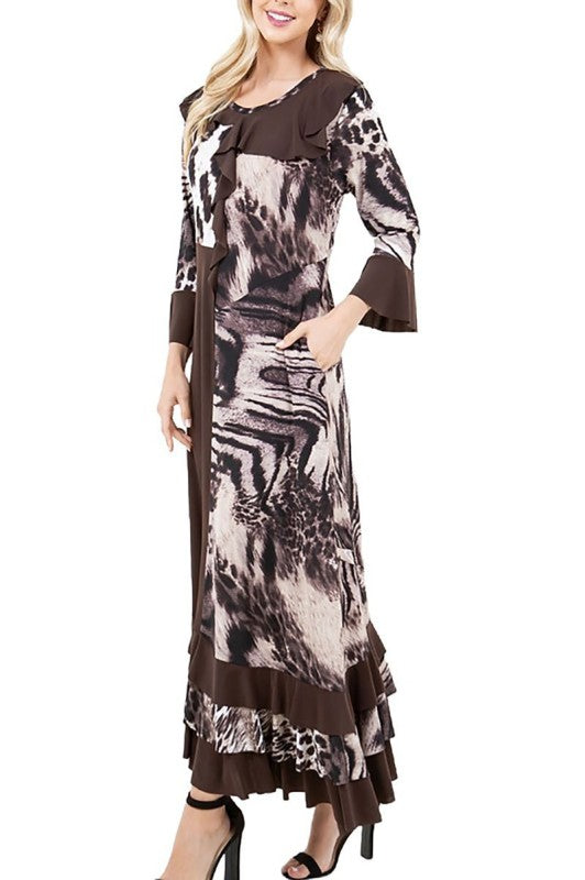 NEW! "Belinda" Brown/Animal Print Dress: Small