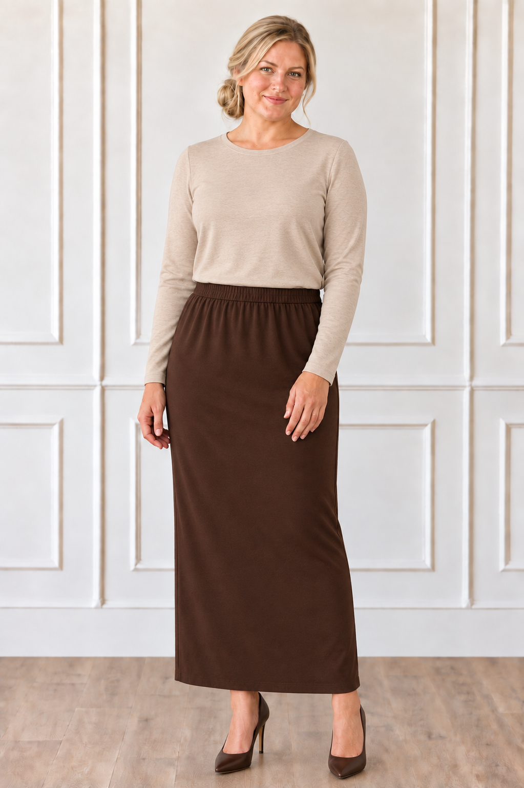 BROWN MAXI SKIRT: 1X (FINAL SALE! Cannot Be Returned!)