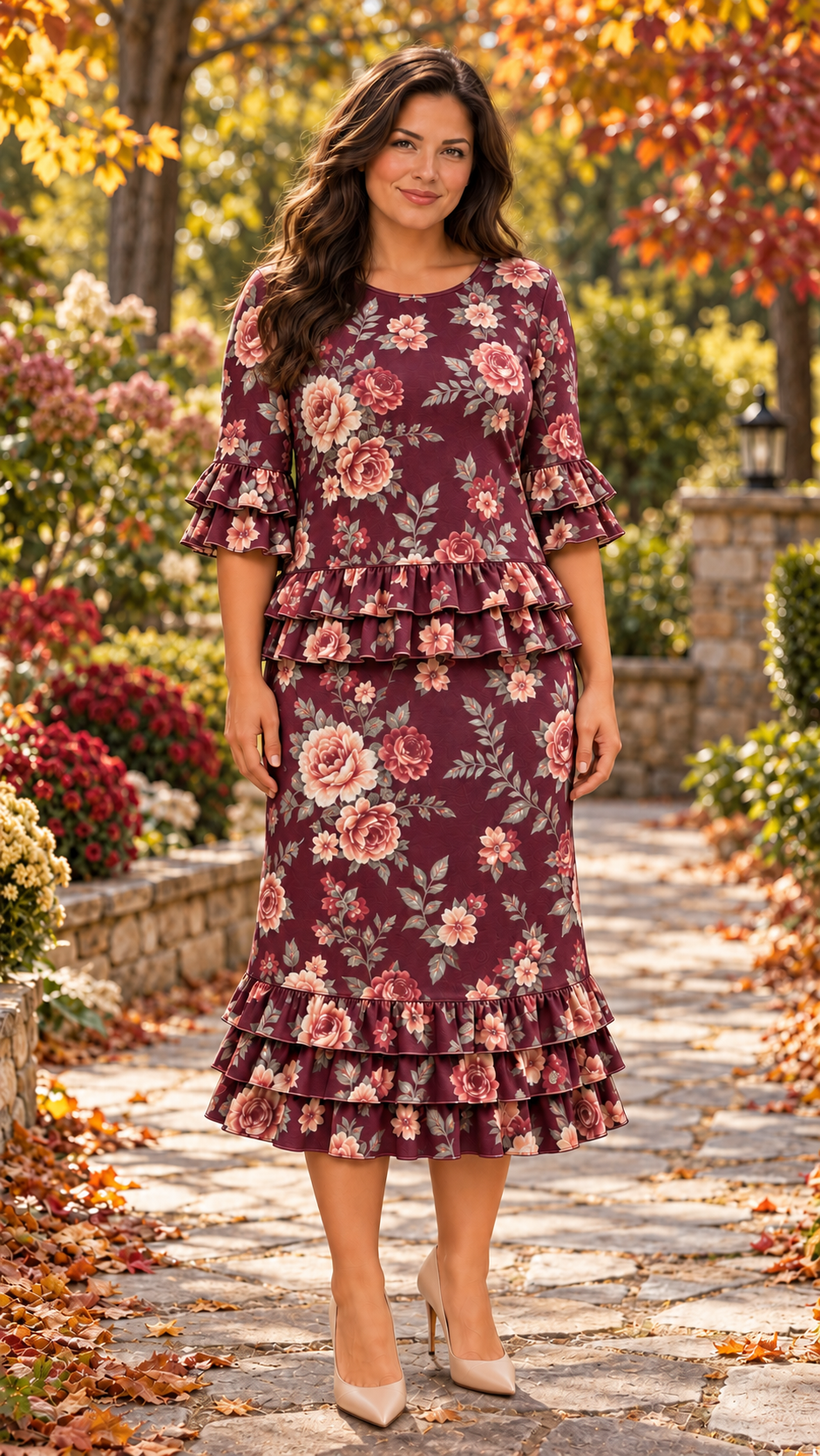 PRE-ORDER: New! "Brandy" Burgundy Floral Print 2 Pc Set: S-3X