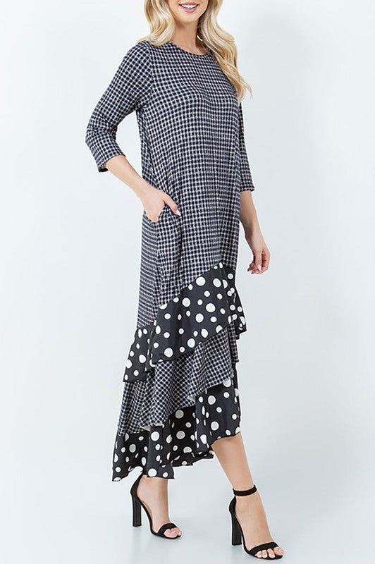 NEW!  "Charity" Check/Polka Dot Ruffle Dress: 2X