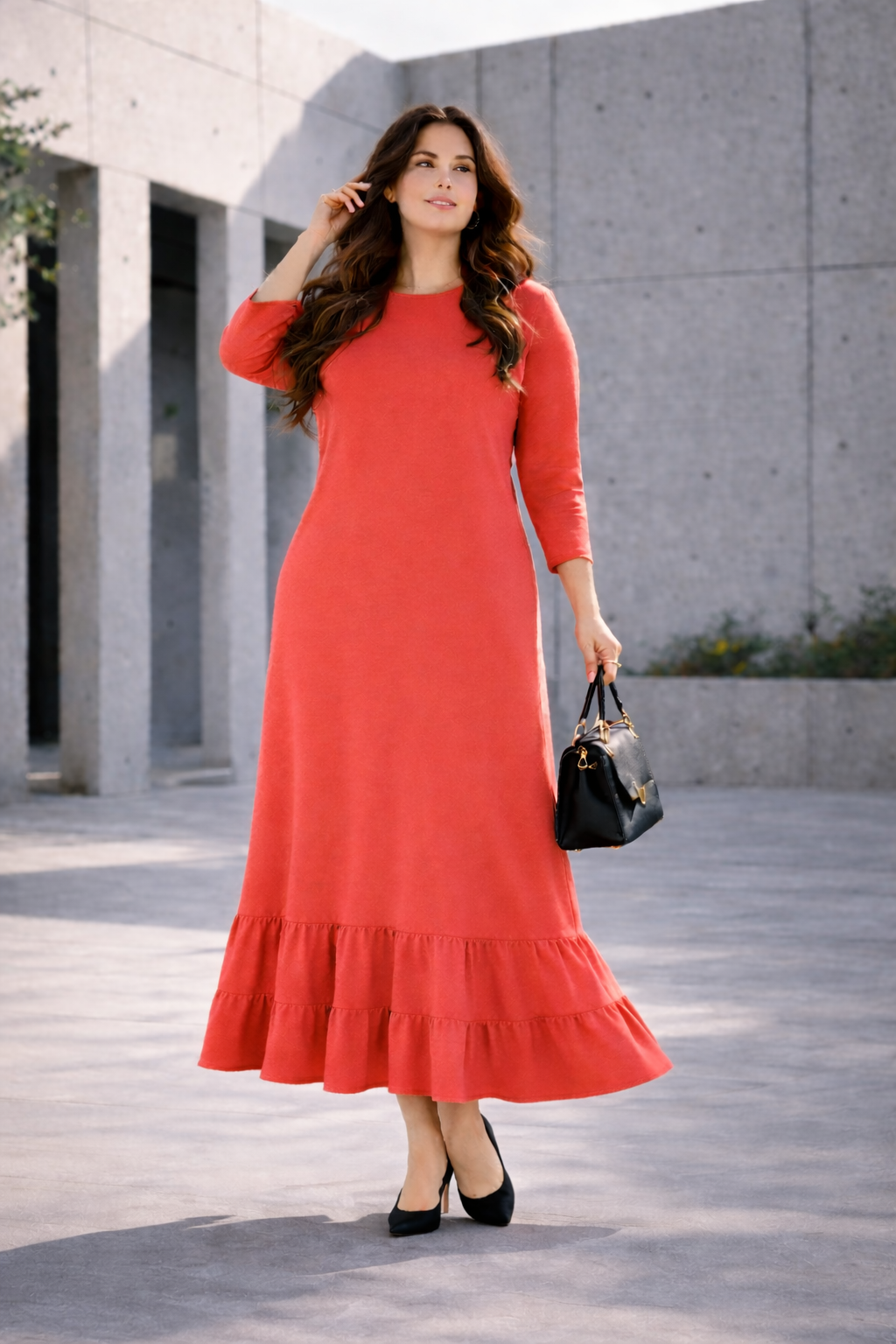 "Collette" Coral Dress: S-3X