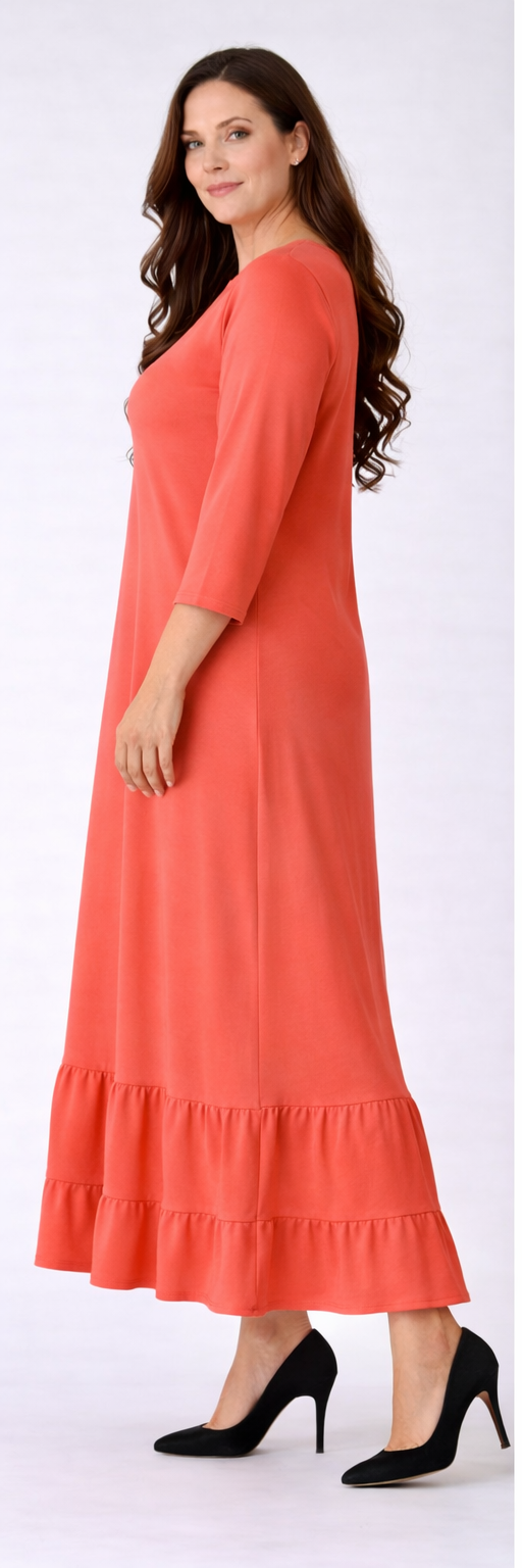 "Pre-Order"-New! "Collette" Coral Dress: S-3X (Arriving In Stock: 2/7-2/15)