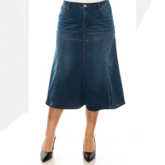 The "Eleanor" Jean Skirt XS & 3X. Final Sale!  Cannot be Returned!