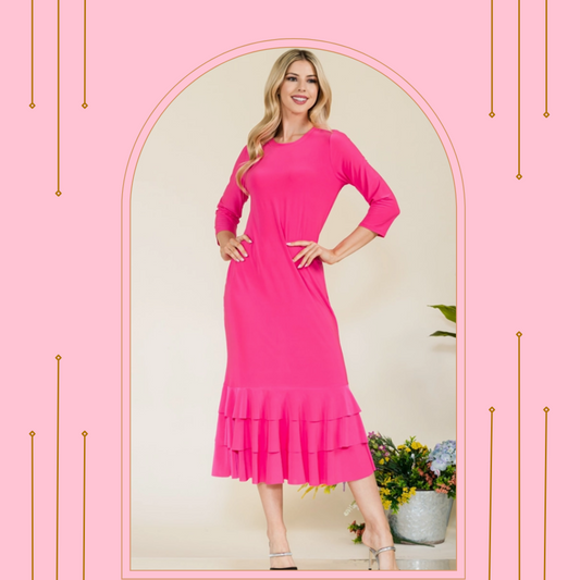 Fuchsia Ruffle Hem Dress: S- M Final Sale!  Cannot be Returned!