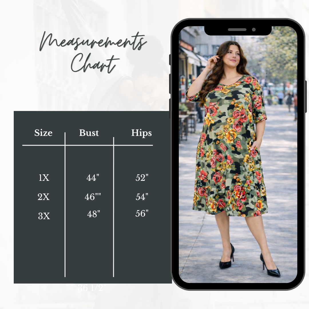 Green Camo/Roses Dress: 1X-2X: FINAL SALE! Cannot Be Returned!