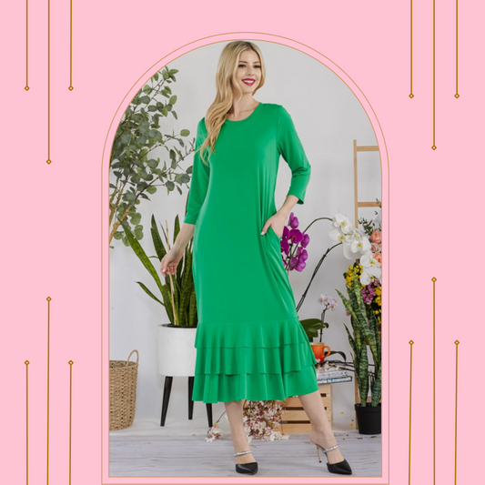 Kelly Green Ruffle Hem Dress: Small Final Sale!  Cannot Be Returned!