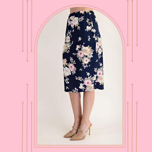 Navy Floral Skirt :S,M & 2X . Final Sale!  Cannot be Returned!