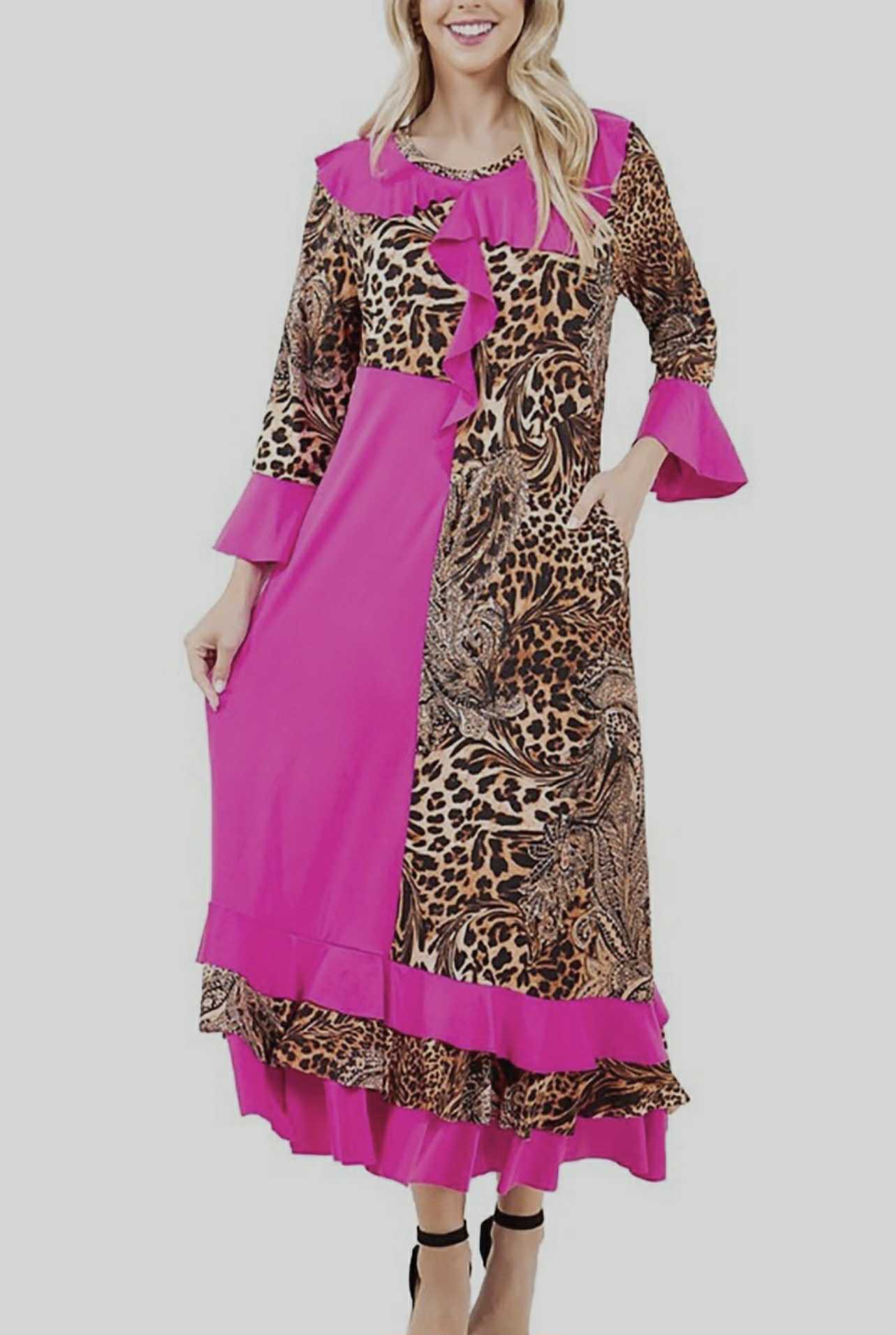 NEW! "Stacey" Pink/Leopard Dress: S-XL  Arriving In Stock: 10/31