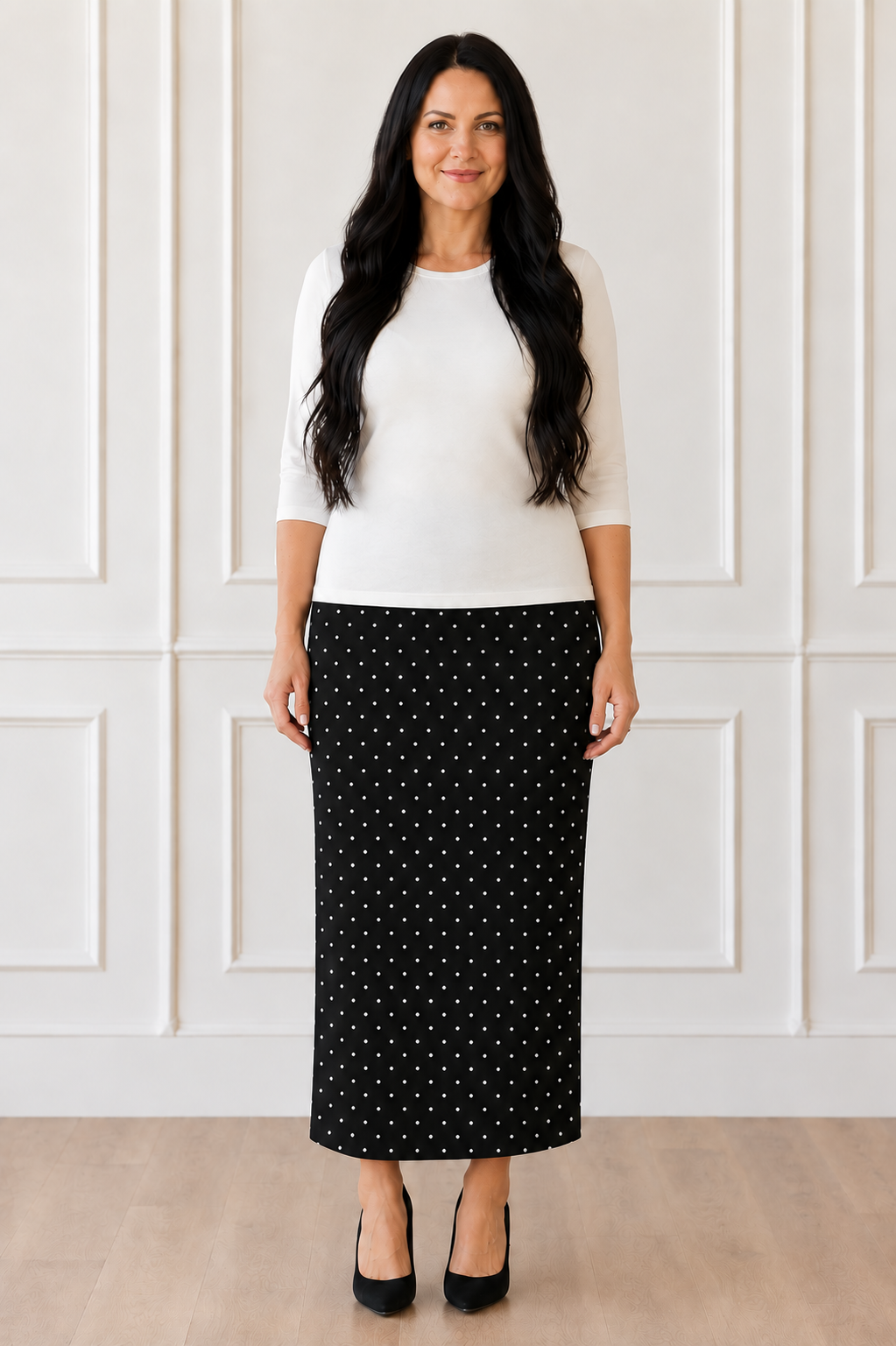 NEW! Black Polka Dot Skirt: 34 " S-5X