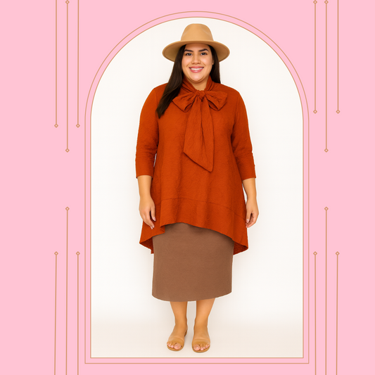 "Pumpkin" Textured Bow Top: 1X-3X