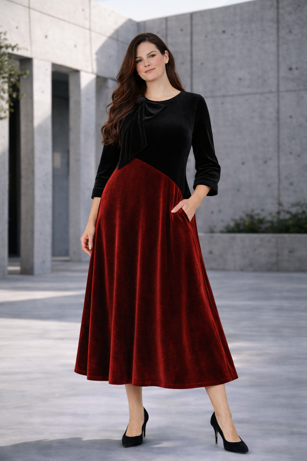 Red & Black Velvet Dress: S-M & XL-3X FINAL SALE! Cannot Be Returned!