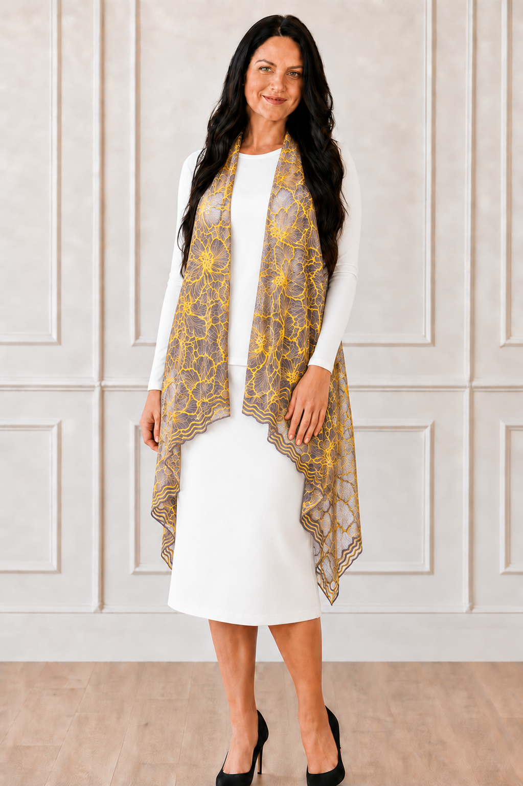NEW! "Yellow/Gray" Lace Vest (One Size Fits Most Up to 1X)
