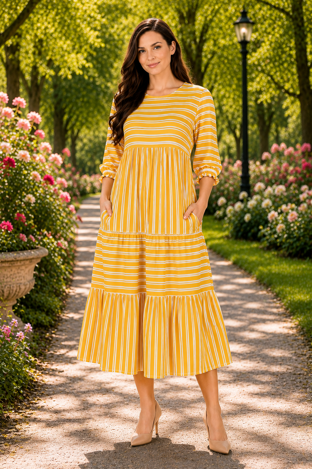 Restocked! "Daffodil" Yellow Stripe Dress: S-XL ( In Stock!)