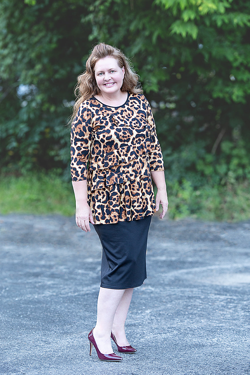 RC Original Cheetah Print Ruffle Top: Small FINAL SALE! Cannot Be Returned!
