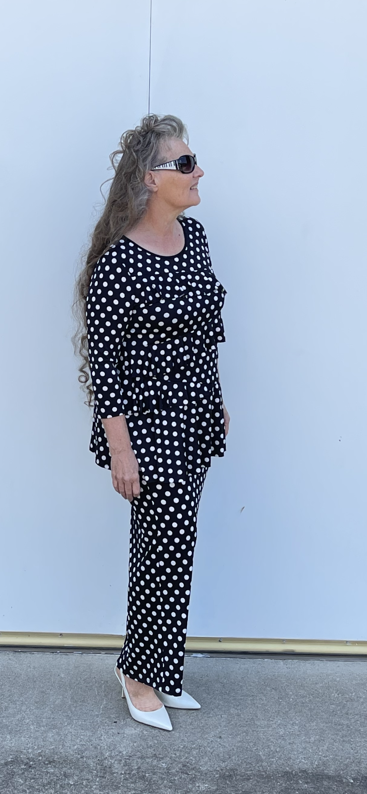 RC BLACK Polka Dot Ruffle TOP : S-M Final Sale!  Cannot Be Returned!