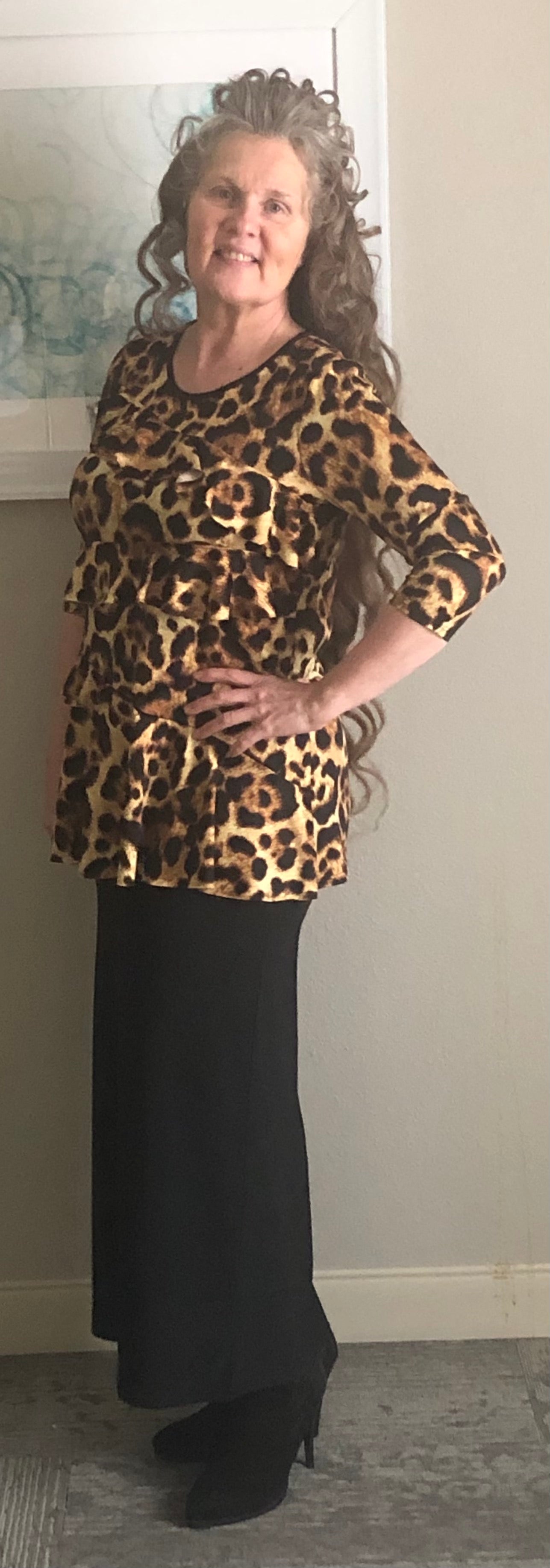 RC Original Cheetah Print Ruffle Top: Small FINAL SALE! Cannot Be Returned!