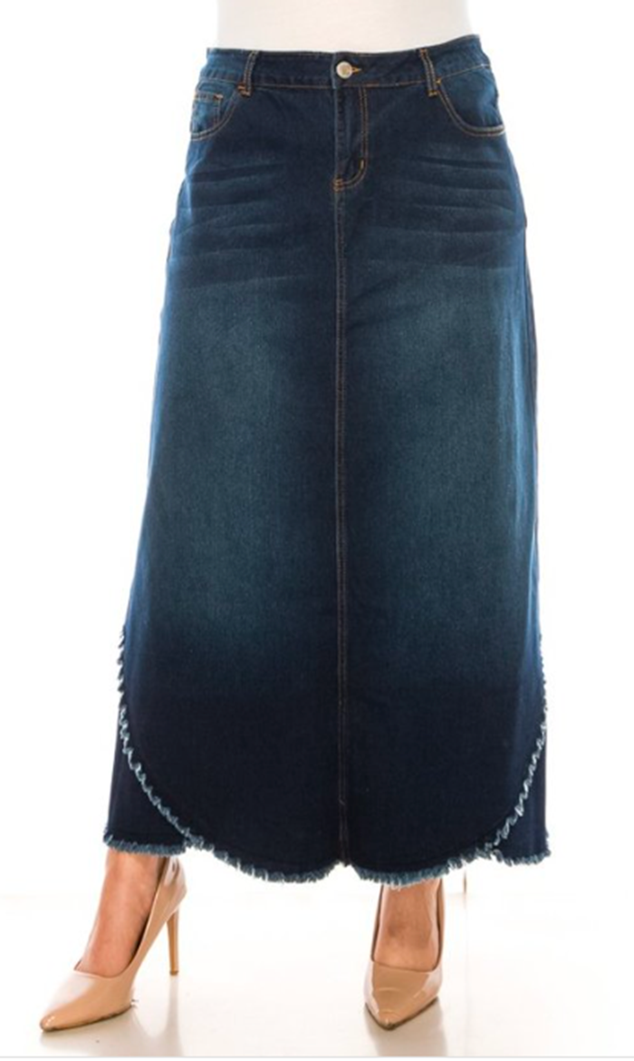 RESTOCKED!  "Paulette" Maxi Jean Skirt: S-3X  Arriving In Stock: 12/23