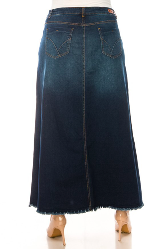 RESTOCKED!  "Paulette" Maxi Jean Skirt: S-3X  Arriving In Stock: 12/23