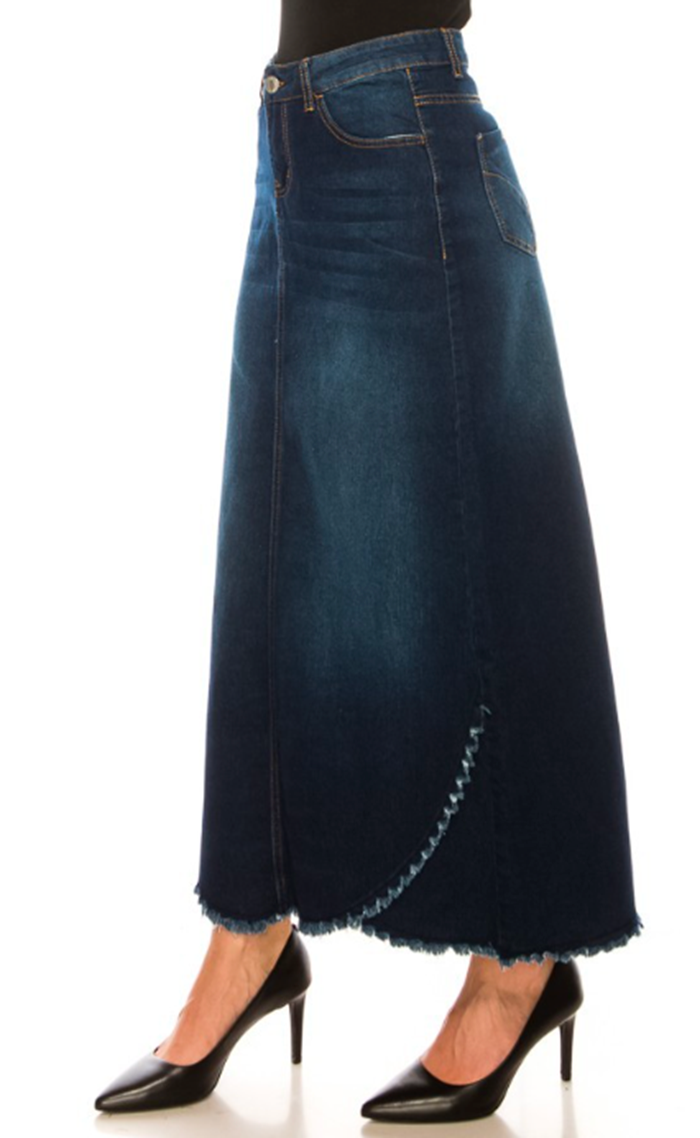 RESTOCKED!  "Paulette" Maxi Jean Skirt: S-3X  Arriving In Stock: 12/23