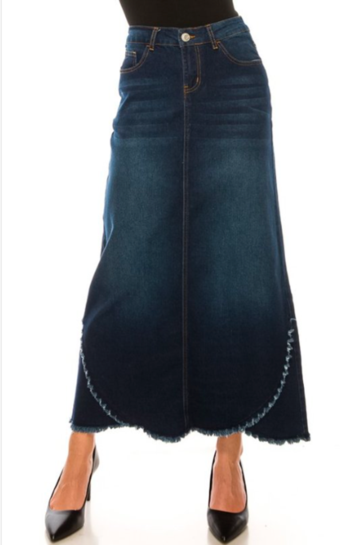 RESTOCKED!  "Paulette" Maxi Jean Skirt: S-3X  Arriving In Stock: 12/23