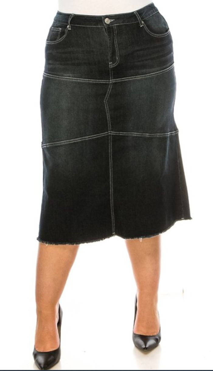 NEW! The "Ebony" Black Wash Jean Skirt: S-3X