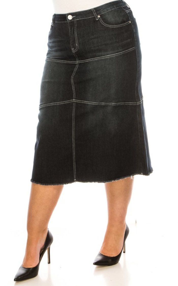 NEW! The "Ebony" Black Wash Jean Skirt: S-3X