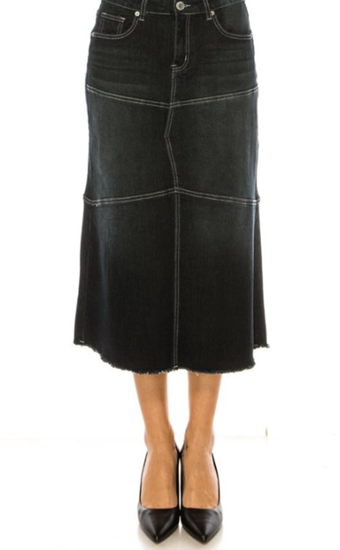 NEW! The "Ebony" Black Wash Jean Skirt: S-3X