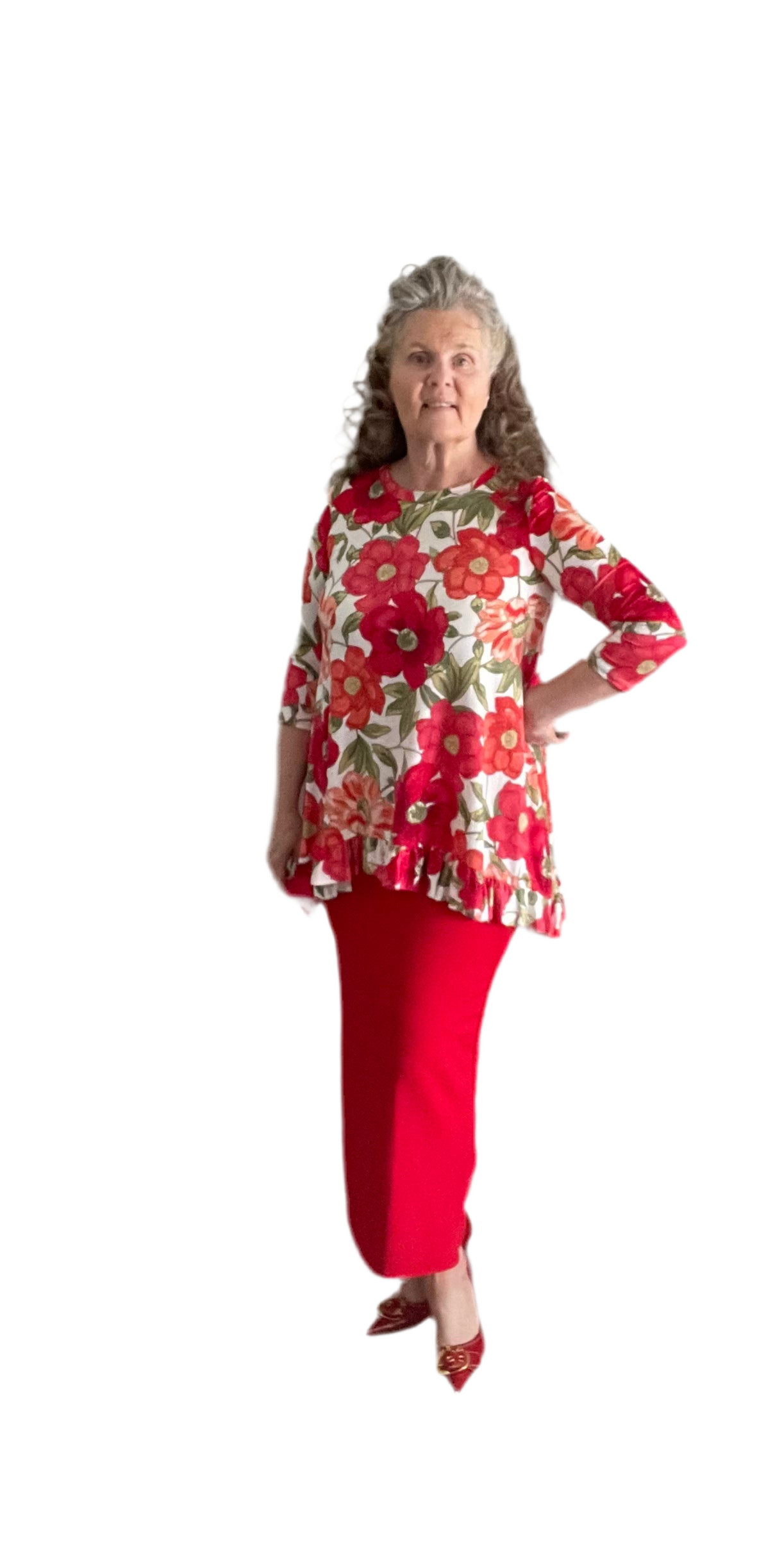 NEW! Ivory/ Red Floral Top: S-3X