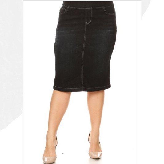 The "Juliet"  Black "Washed" Denim Skirt  (#104)   S & 3X