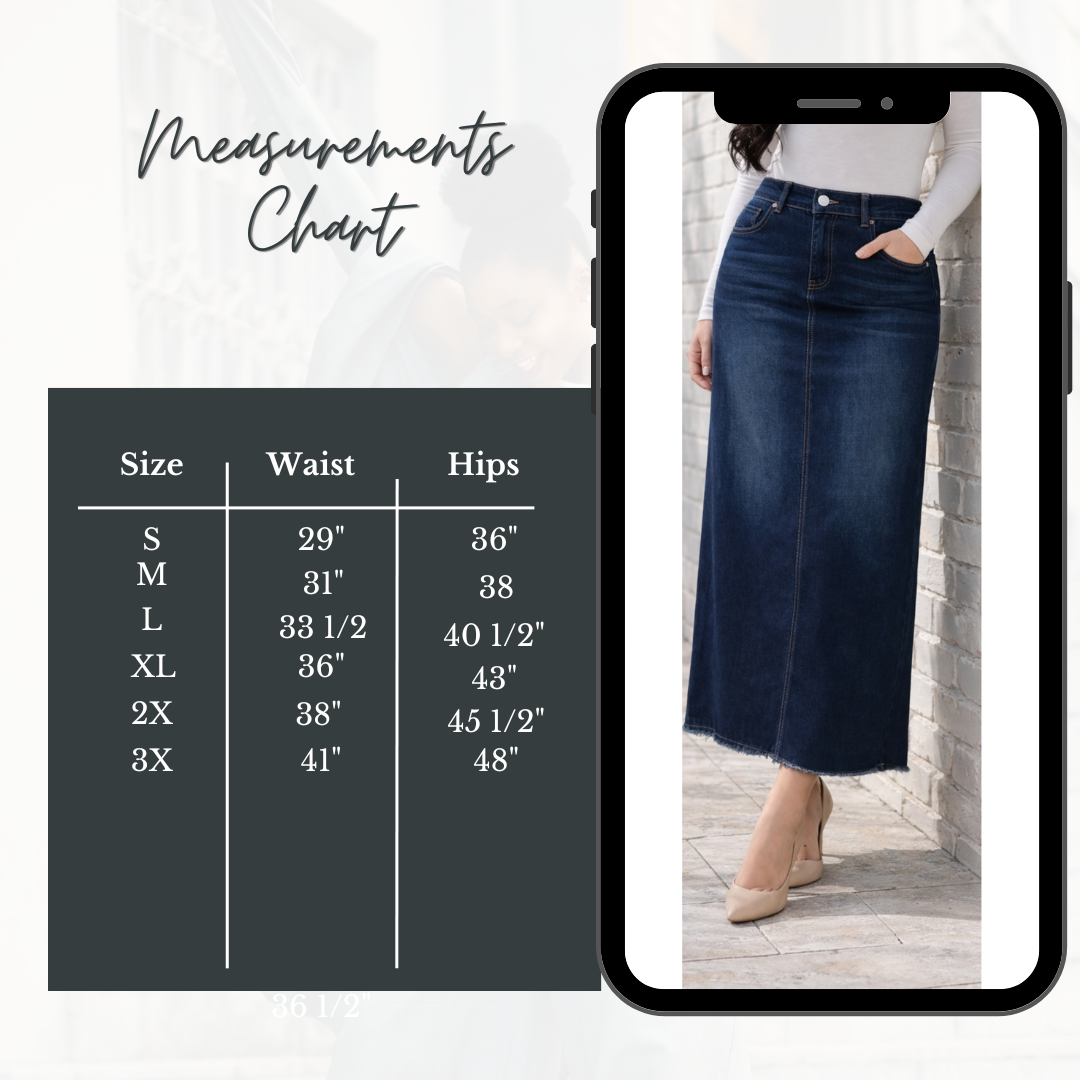 NEW! "Lenora" Dark Indigo Maxi Jean Skirt (Zipper style) S-3X Arriving In Stock 5/31