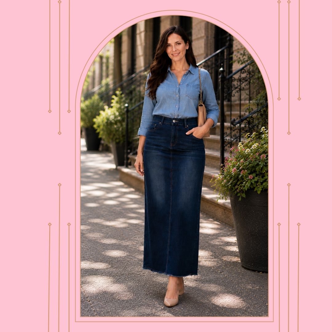 NEW! "Lenora" Dark Indigo Maxi Jean Skirt (Zipper style) S-3X