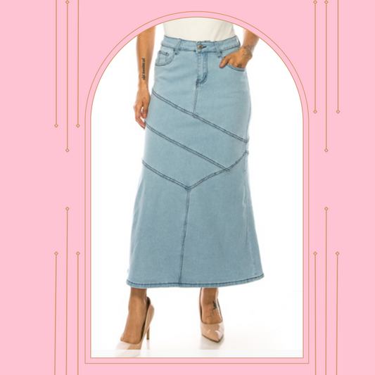 NEW! "Lucy" Light Vintage Maxi Jean Skirt: S-3X  Arriving In Stock: 8/26 & 8/31