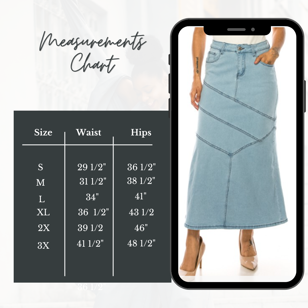 NEW! "Lucy" Light Vintage Maxi Jean Skirt: S-3X  Arriving In Stock: 8/26 & 8/31