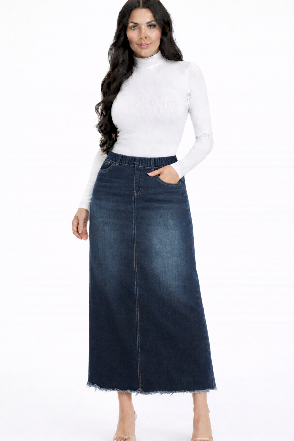 NEW!  "Trudy- Too" -Raw Hem Style-  Dark Indigo S-3X (Elastic Waist)