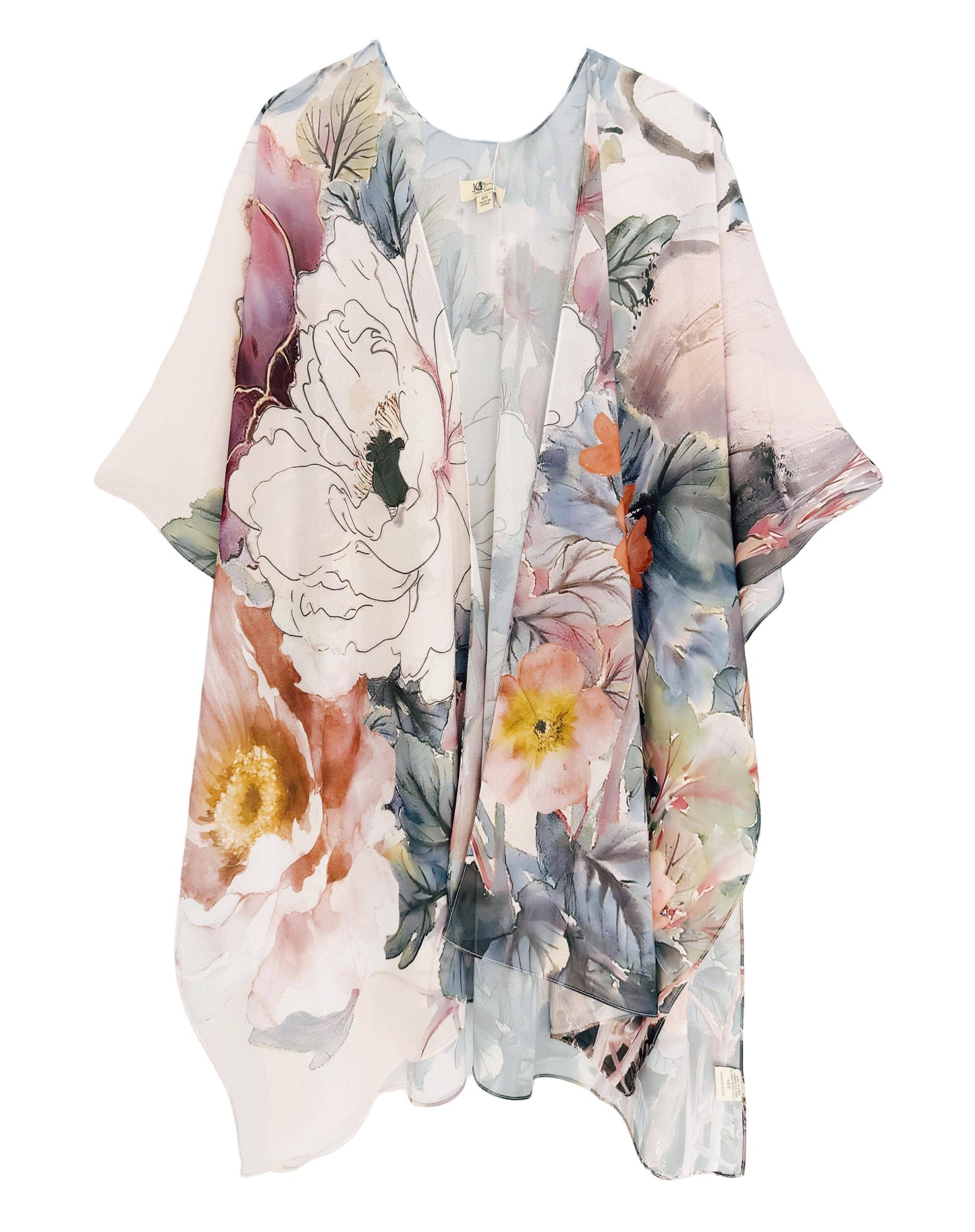 Pink-Multi Watercolor Floral Kimono