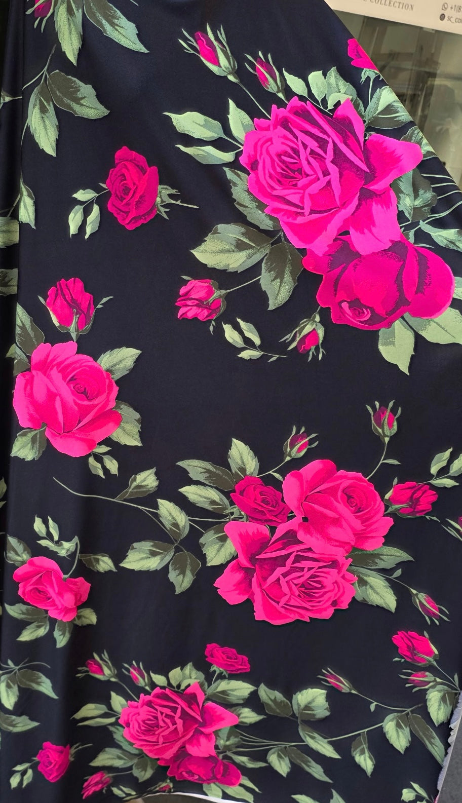 Pre-Order-New "Rosalyn" Black/Pink Roses Print Dress: S-3X (Arriving Late Oct)