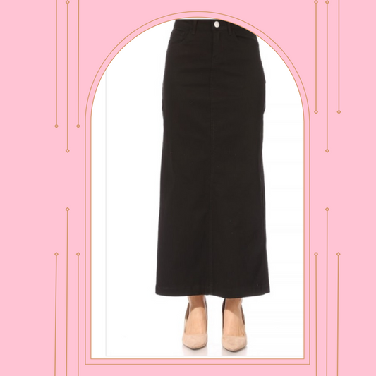 Style: #812  BLACK MAXI Jean Skirt:  XS,S & L FINAL SALE! Cannot Be Returned!