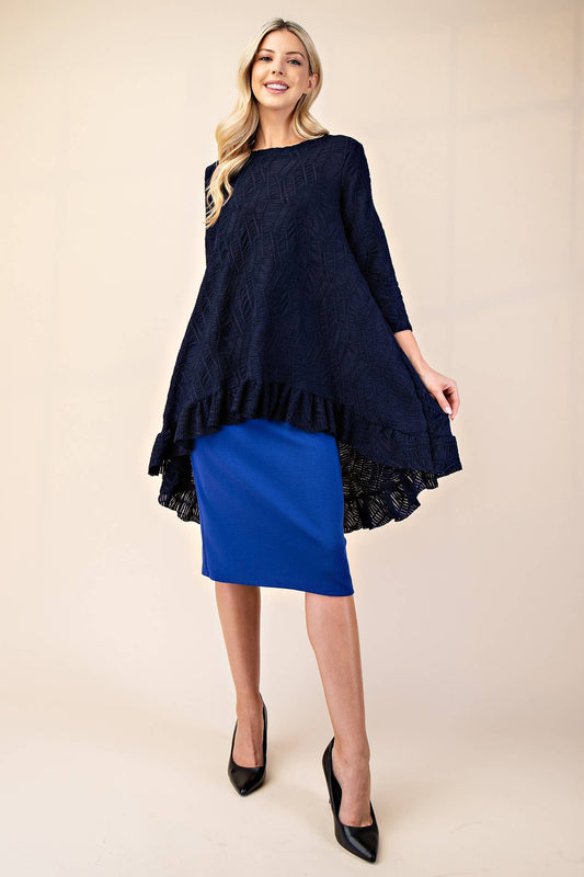 NEW! Navy  ASYMMETRICAL TEXTURED TOP 1X-3X