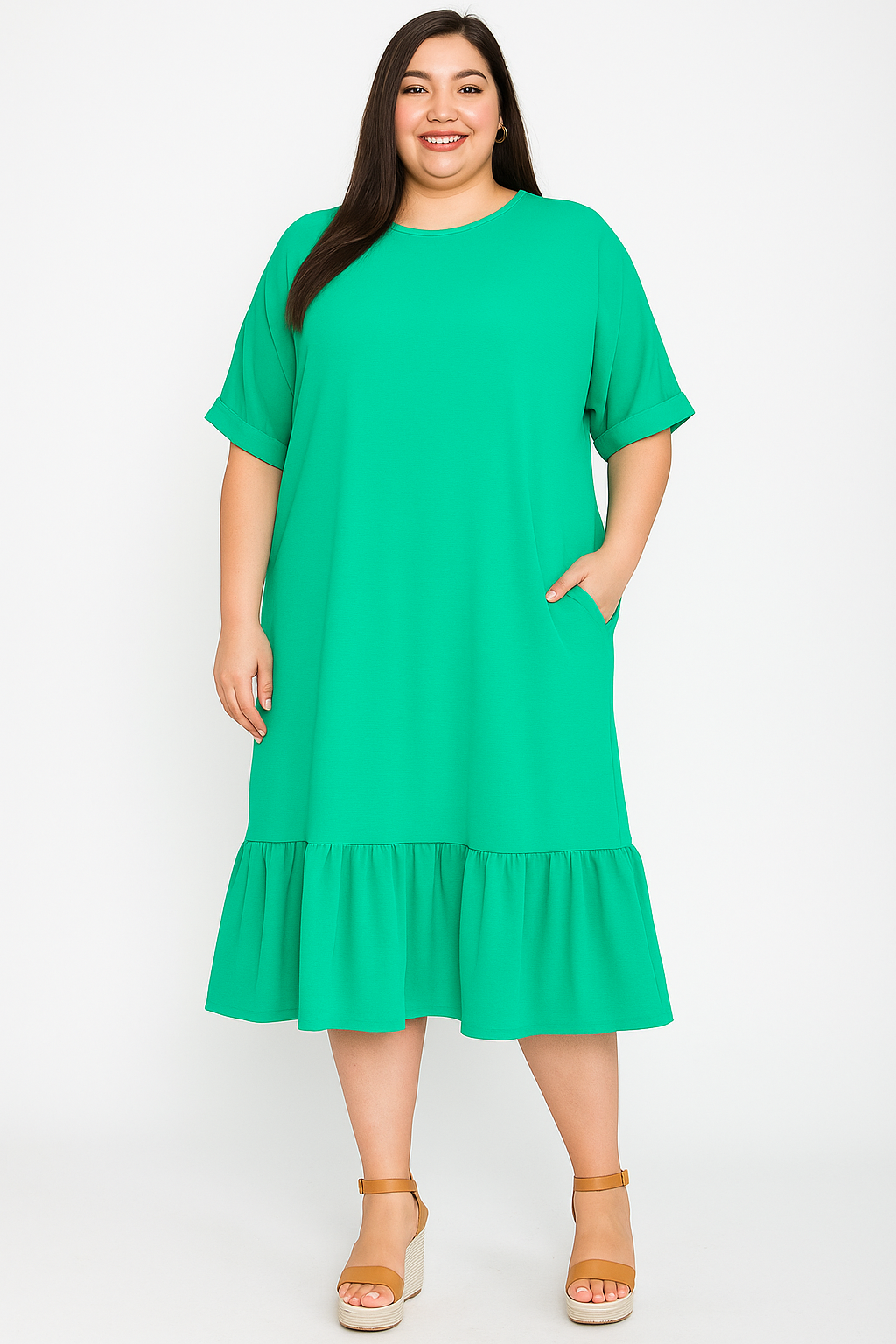 "Emerald" “Oversized “ Green Plus Dress: 1X-3X FINAL SALE! Cannot be Returned!