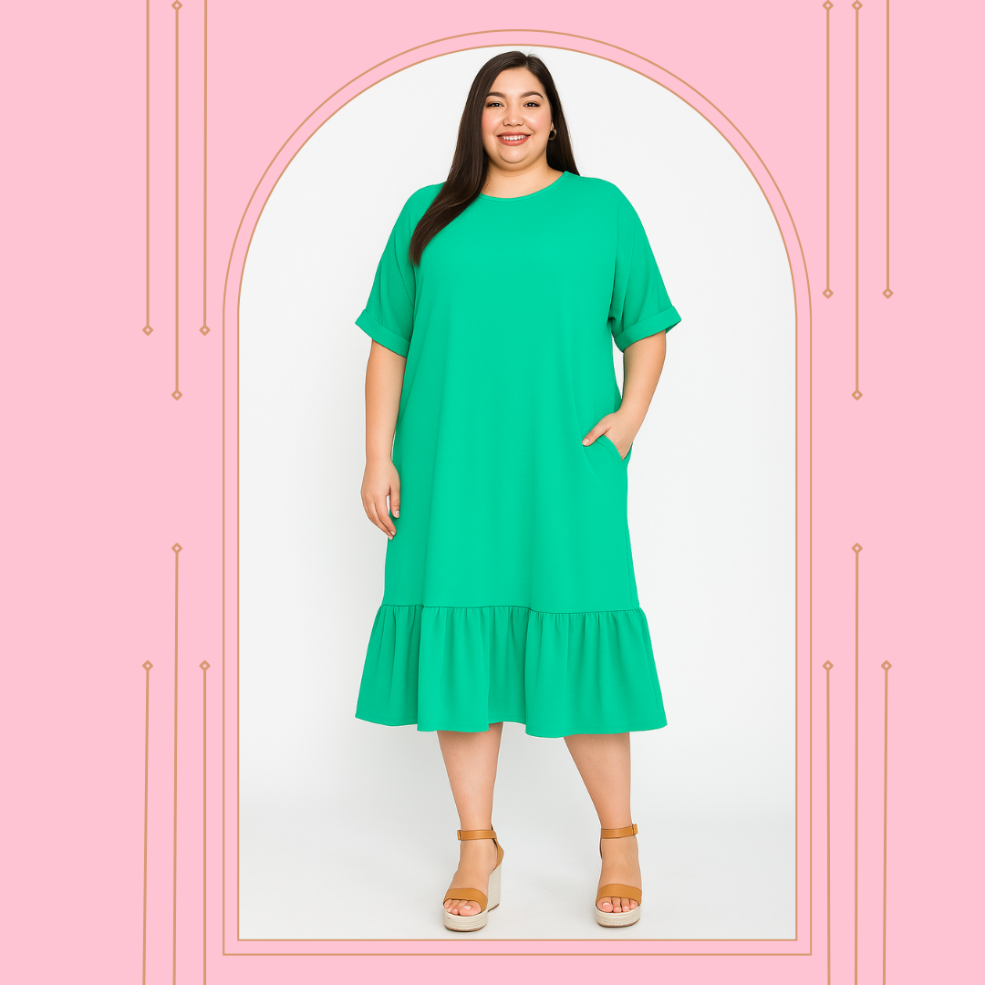"Emerald" “Oversized “ Green Plus Dress: 1X-3X FINAL SALE! Cannot be Returned!