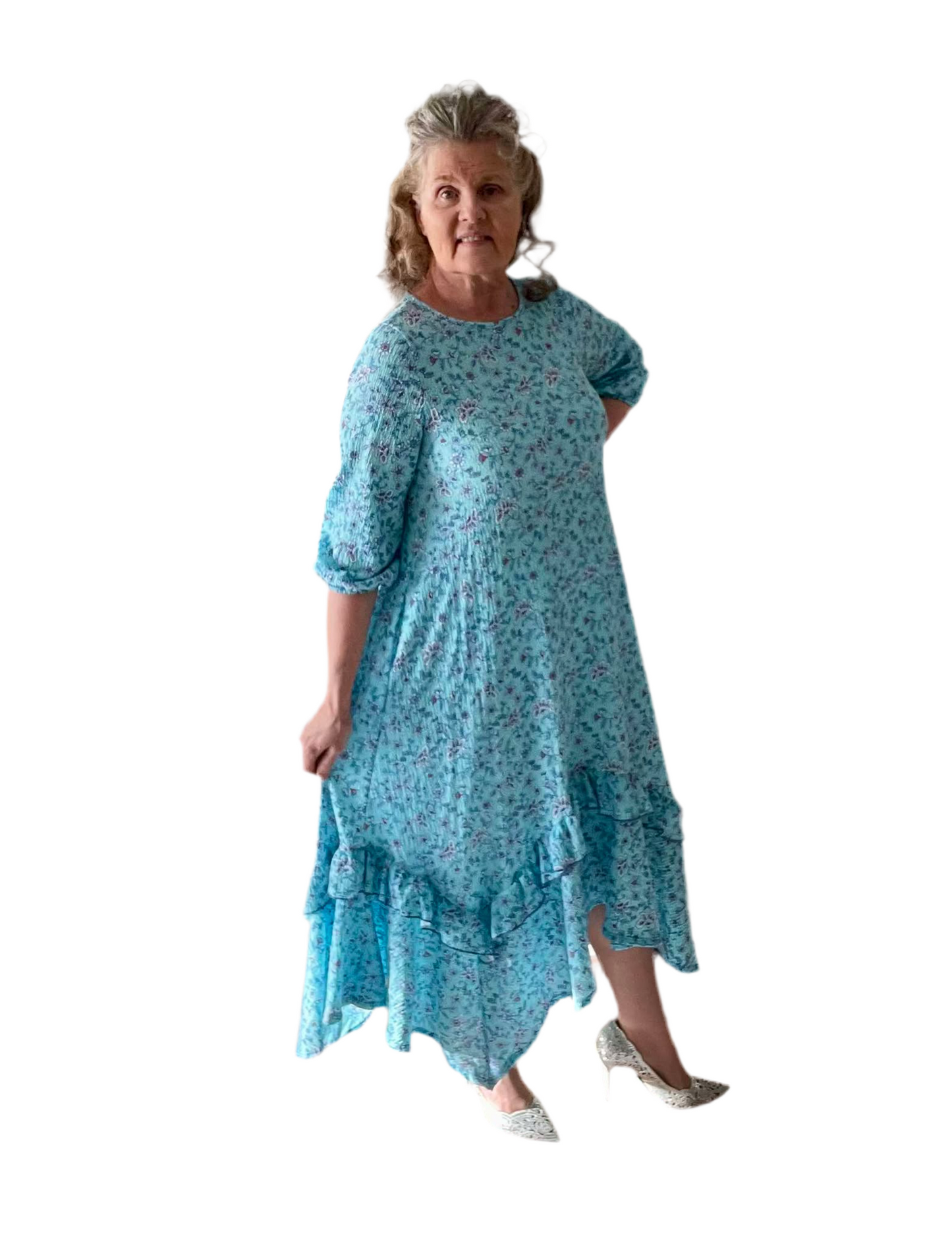 Sky Blue Print Dress  S-3X