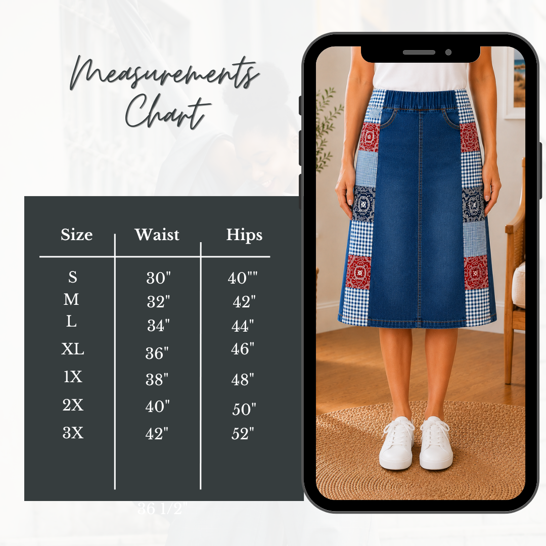 NEW! "Bandana" Patchwork Designer Jean Skirt: S-3X
