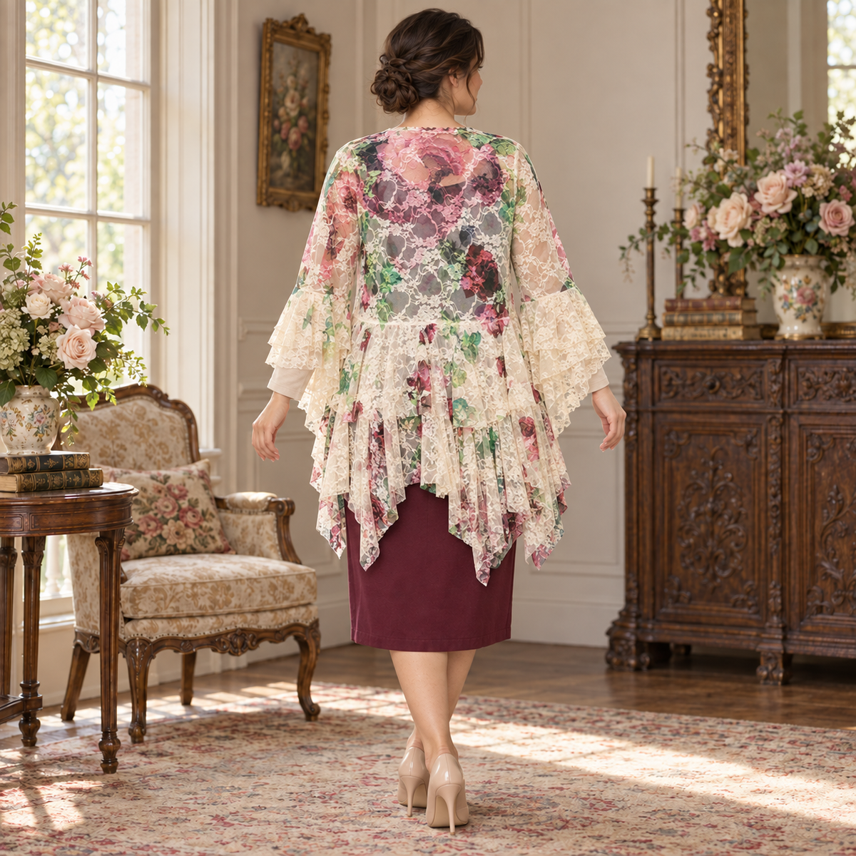 Pre-Order: New! Big Rose Floral Lace Cardigan: S-2X  Arriving In Stock: 10/7